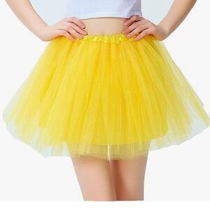 Women’s Elastic 4 Layered Tulle Tutu Skirt. Yellow. One size